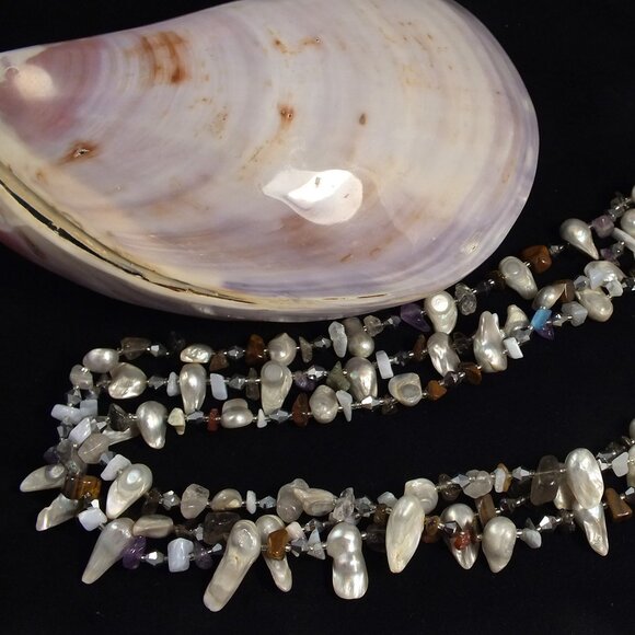 Multistrand Pearl Nugget Necklace Multistrand Pearl Necklace - Picture 2 of 14